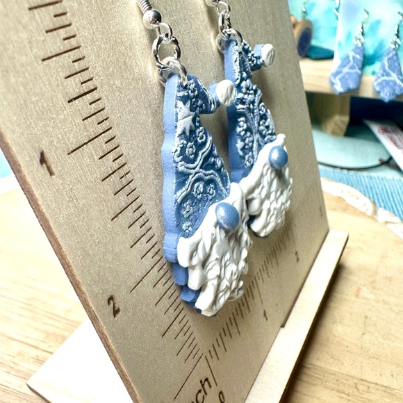 Winter Wonderland Collection Hand crafted Blue Gnome Polymer Clay Earrings - Picture 4 of 4